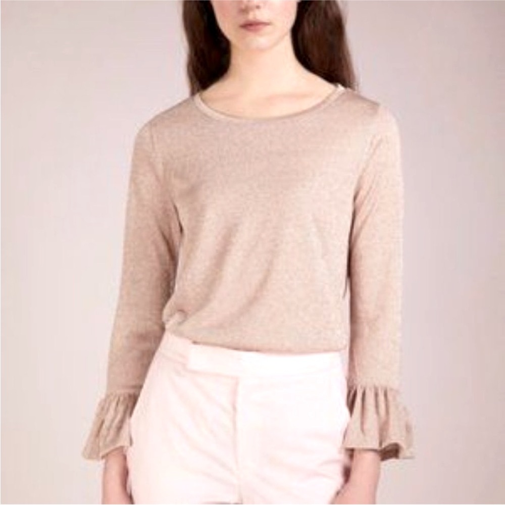Rose Gold Metallic Sparkle Ruffle Cuffs Crew Neck Sweater J. Crew Sz L EUC